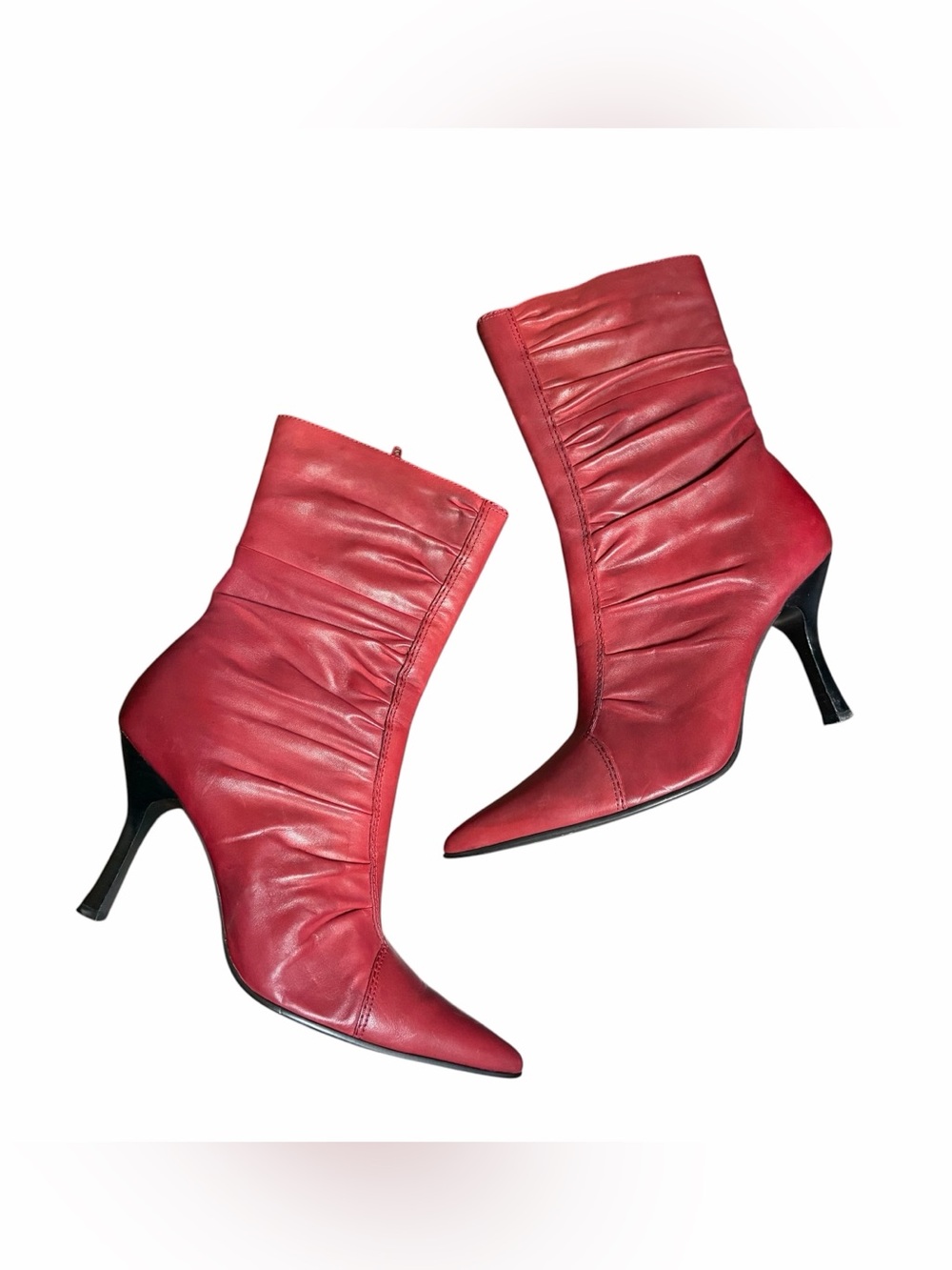 Red Leather Stiletto Ankle Boots - Pointed Toe Women’s 8.5